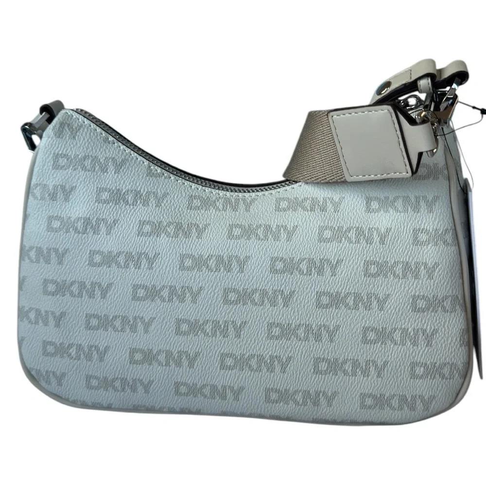 DKNY Gray Shoulder Bag with Text Pattern MSRP 178.00